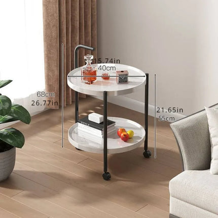 Multifunctional Double-Layer Coffee Table with Wheels, Hardwood Side Table and Rolling Storage, Ideal - Brown, Retro Style by zapcart