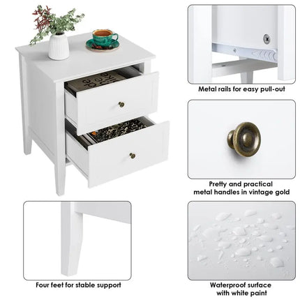 White Bedside Tables with 2 Drawers Wood Bedside Cabinet Nightstand Side End Table Modern for Bedroom 50x40x55.5cm by zapcart