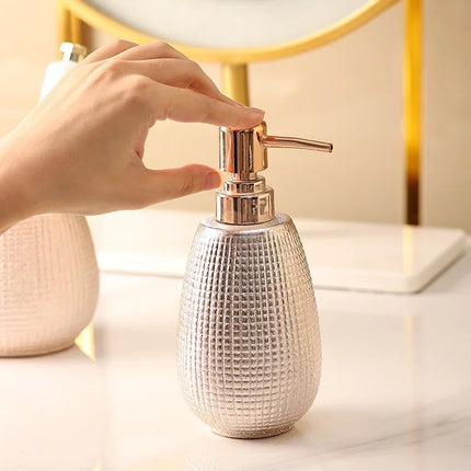 4 Pieces Rose Gold Ceramic Tooth Brushing And Washing Set Soap Dish Liquid Dispenser Shampoo Bottle Bathroom Accessories by zapcart
