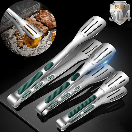 304 Stainless Steel Kitchen Tongs 7 9 12 Non Slip BBQ Salad Clip For Home Cooks by zapcart