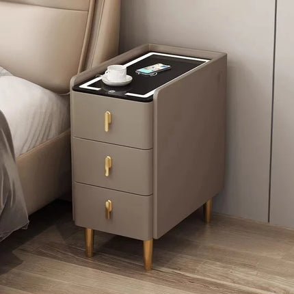 Nordic Style Intelligent Solid Wood Bedside Table Faux Leather 3 Drawers Nightstands with Wireless Charging Side Storage Cabinet by zapcart
