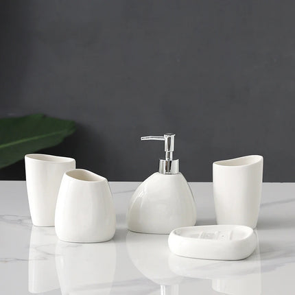 4/5 Pcs Modern Ceramic Bathroom Accessory Set with Pump Dispenser Tumbler Toothbrush Holder and Soap Dish Bathroom Supplies by zapcart