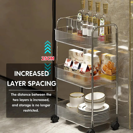 Light Luxury Storage Rack Trolley 2/3/4 Layers Transparent Acrylic Rolling Cart With Removable Hanging Baskets Snacks Bookshelf by zapcart