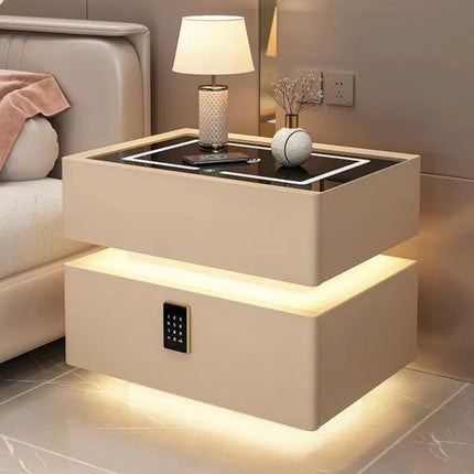 Modern Style Solid Wood Bedside Table with Wireless Charging Smart 2 Drawers Bedroom Nightstands with Lock 40cm by zapcart