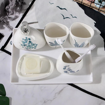 Green Nordic Ceramic Bathroom Set - Soap Dispenser, Toothbrush Holder, Tumbler & Soap Dish for Stylish Bathroom Organization by zapcart