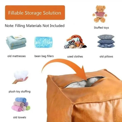 Nordic Style Non-Slip Storage Stool Waterproof No Fillings PU Leather Ottoman Square Stackable Unstuffed Cushion Cover Home by zapcart
