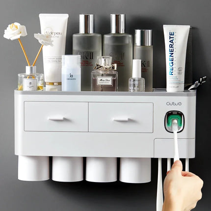 Magnetic Adsorption Inverted Toothbrush Holder Automatic Toothpaste Dispenser With Cup Toothpaste Bathroom Accessories Set by zapcart