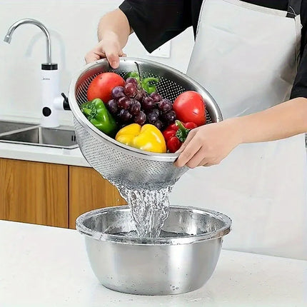 2pcs Stainless Steel Colander Set - Vegetable Fruit Pasta Strainer, Large Heavy Duty Filter Bowl by zapcart