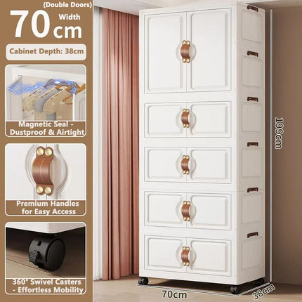 Foldable Child's Wardrobe Large Capacity Non-Install Double Door Storage Cabinet Simple Design with Wheels Organizer Cabinet by zapcart