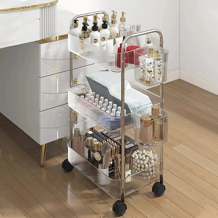 Light Luxury Storage Rack Trolley 2/3/4 Layers Transparent Acrylic Rolling Cart With Removable Hanging Baskets Snacks Bookshelf by zapcart