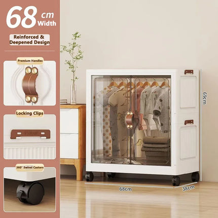Foldable Child's Wardrobe Double Doors Large Capacity Storage Cabinet Simple Design Portable Organizer with Wheels for Kids Room by zapcart