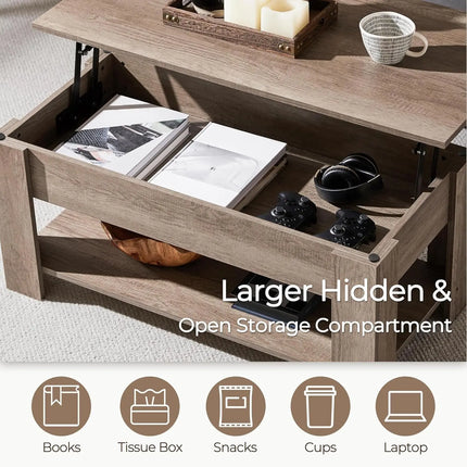 Lifting Coffee Table with Hidden Storage Drawer and Open Shelf, Space-saving Tea Tables for Living Room/Reception, Gray by zapcart