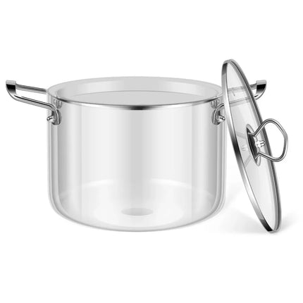 3.5L Glass Pot with Lid Heat Resistant Stainless Steel Double Handles Pot for Cooking Soup Milk Pasta Stovetop Glass Cookware by zapcart