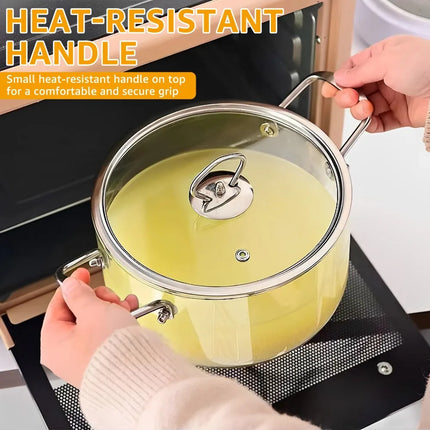 3.5L Glass Pot with Lid Heat Resistant Stainless Steel Double Handles Pot for Cooking Soup Milk Pasta Stovetop Glass Cookware by zapcart