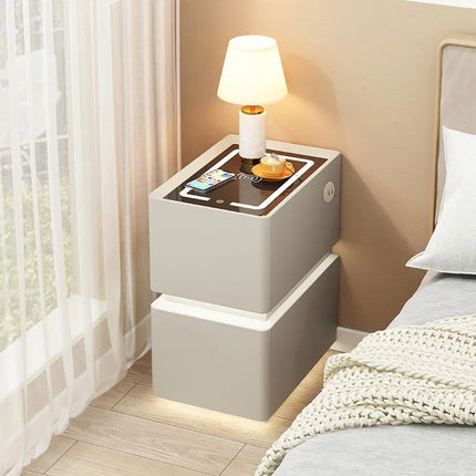 Wireless Charging Smart Bedside Table Modern Solid Wood Drawer Cabinet Floating Narrow Nightstand Minimalist Bedside Storage by zapcart