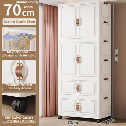 Foldable Child's Wardrobe Large Capacity Non-Install Double Door Storage Cabinet Simple Design with Wheels Organizer Cabinet by zapcart