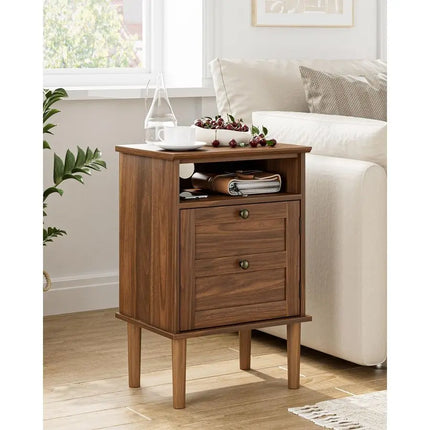 Bedside Cabinet with Door amp Open Top Shelf Side Table for Bedroom amp Living Room,Fits Small Space Walnut 15.35x 11.42x23.5 by zapcart