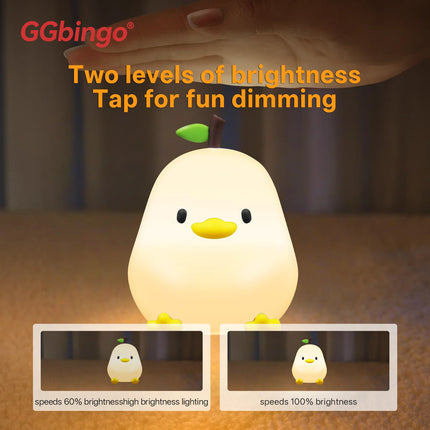 Cute Pear Night Light 7-Color Dimmable Touch-Controlled Night Light Silicone Stress Reducing Pat Duck Lamp USB Rechargeable by zapcart