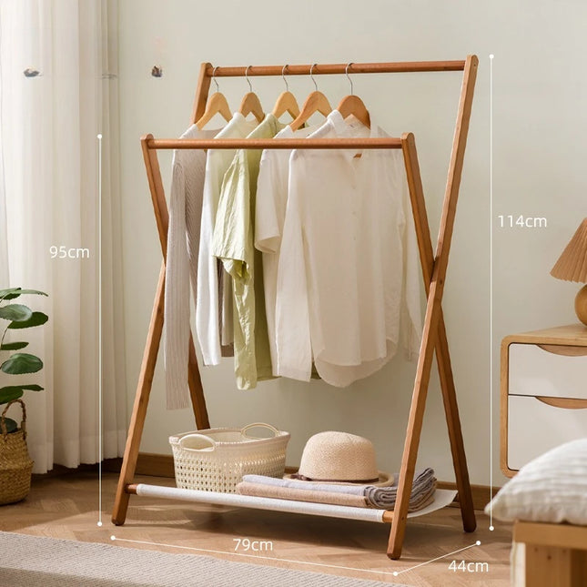 Foldable wooden clothes hanger, bedroom clothes hanger, thick hanging pole, cotton and linen storage bag, simple decorative rack by zapcart
