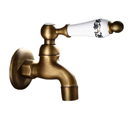 Carved Wall Mount Bibcock Brass Retro Tap Decorative Outdoor Garden Taps Washing Machine Mop Luxury Antique WC Faucet by zapcart