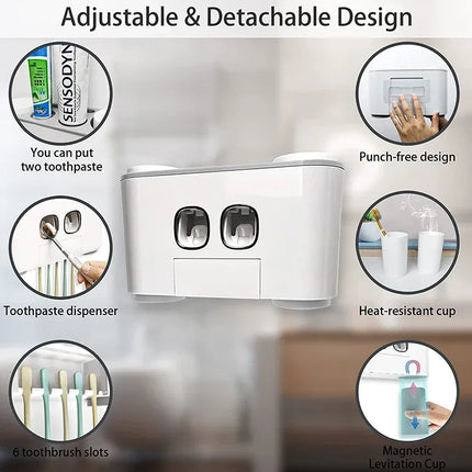 Automatic Toothpaste Dispenser Magnetic Toothbrush Holder Bathroom Accessories Set Wall Mounted Toothpaste Squeezer by zapcart
