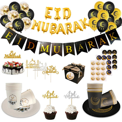 FENGRISECN Eid Mubarak Banner Plates Ramadan Tableware Kit by zapcart