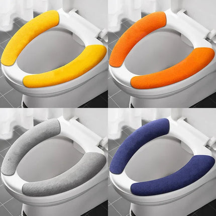 Toilet Seat Cover Soft Closestool Paste Solid Color Toilet Sticky Seat Pad Washable Bathroom Warmer Seat Lid Cover Pad Universal by zapcart