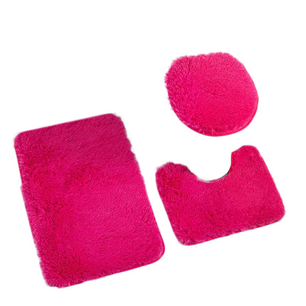 3pc Bathroom Set Rug Mat Toilet Lid Cover Plain Solid Color Bathmats Rugs Kit Non-Slip Fluffy Home Carpets For Bathroom by zapcart
