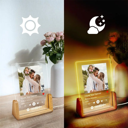 Custom Spotify Photo Frame Personalized Song Picture Acrylic Plaque with LED Night Light Customized Gift for Her Couple by zapcart