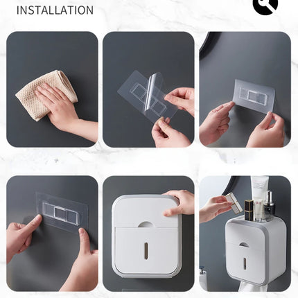 Storage Box Toilet Paper Organizer Waterproof High Capacity Dust-proof Punch-free Wall Mounted Roll Paper Bathroom Home Supplies by zapcart