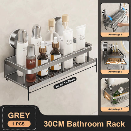 Suction Cup Bathroom Rack Bathroom Shelf Toilet Space Aluminum No Drill Hanging Rack Bathroom Organizer Hang On the Wall by zapcart