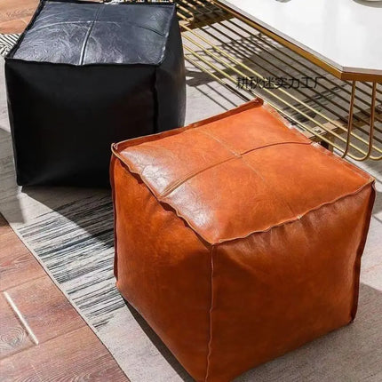 Nordic Style Non-Slip Storage Stool Waterproof No Fillings PU Leather Ottoman Square Stackable Unstuffed Cushion Cover Home by zapcart