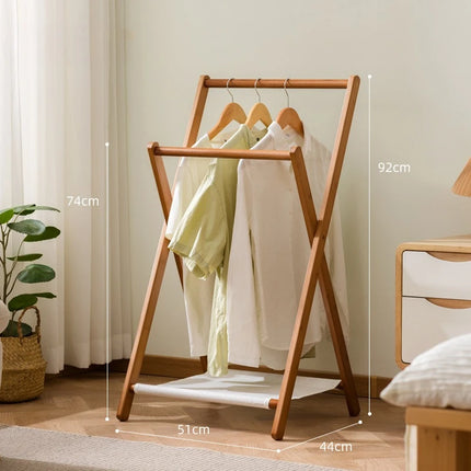 Foldable wooden clothes hanger, bedroom clothes hanger, thick hanging pole, cotton and linen storage bag, simple decorative rack by zapcart