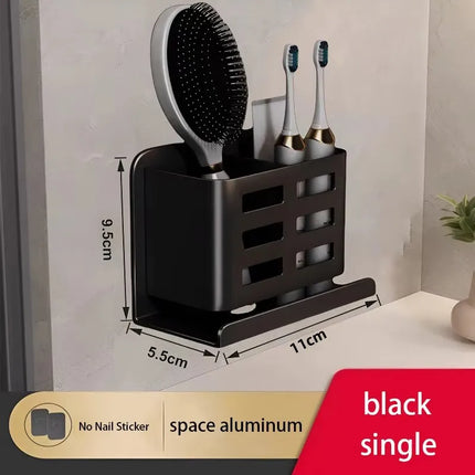 Bathroom Toothbrush And Toothpaste Storage Rack Washroom Wall-mounted Punch-free Washbasin Cosmetics Razor Comb Shelf by zapcart
