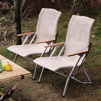 Outdoor Folding Chair Portable Relaxing Aluminum Alloy Backrest Wooden Arm Fishing Beach Travel Garden Patio Camping Chair by zapcart