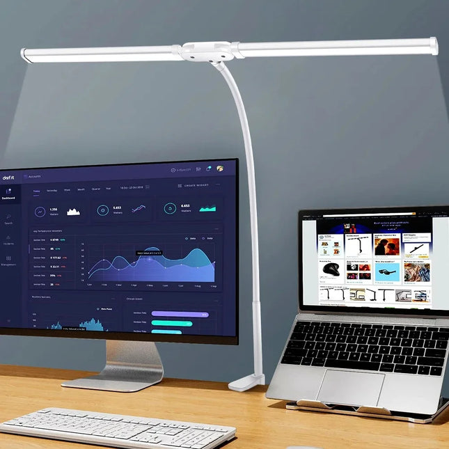 LED Desk Lamp Double/Single Head Architect Desk Lamps Office Eye-Caring Desk Light Stepless Dimmable Adjustable Gooseneck Lamp by zapcart