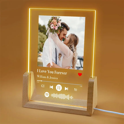Custom Spotify Photo Frame Personalized Song Picture Acrylic Plaque with LED Night Light Customized Gift for Her Couple by zapcart