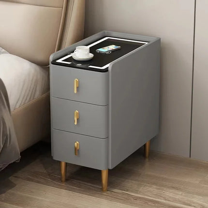 Nordic Style Intelligent Solid Wood Bedside Table Faux Leather 3 Drawers Nightstands with Wireless Charging Side Storage Cabinet by zapcart
