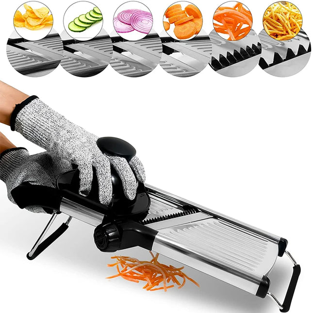 LMETJMA Adjustable Mandoline Slicer Stainless Steel Vegetable Slicer Chopper Cutter for Potato Tomato Onion Carrot JT213 by zapcart