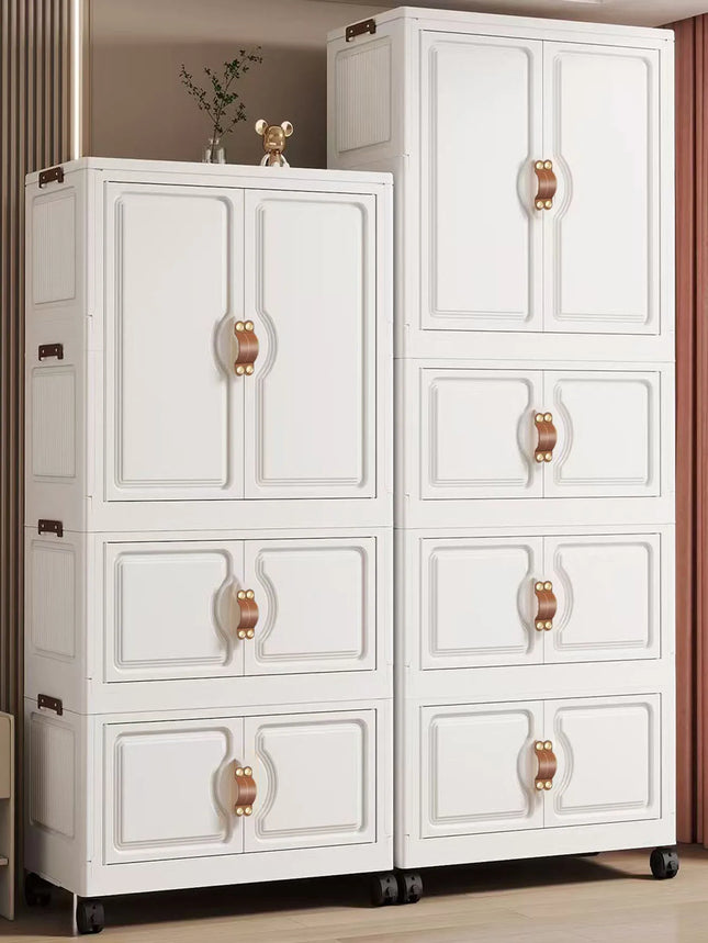 Foldable Child's Wardrobe Large Capacity Non-Install Double Door Storage Cabinet Simple Design with Wheels Organizer Cabinet by zapcart