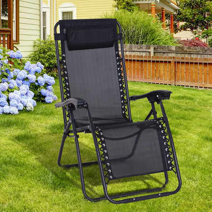 Outsunny Zero Gravity Chair Metal Frame Texteline Armchair Outdoor Folding and Reclining Sun Lounger , Black by zapcart