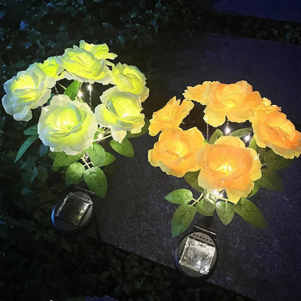 7-Head Solar-Powered LED Rose Lights Flower Garden Decor Outdoor Pathways Landscaping Light Lawn Decorative Atmosphere Lights by zapcart