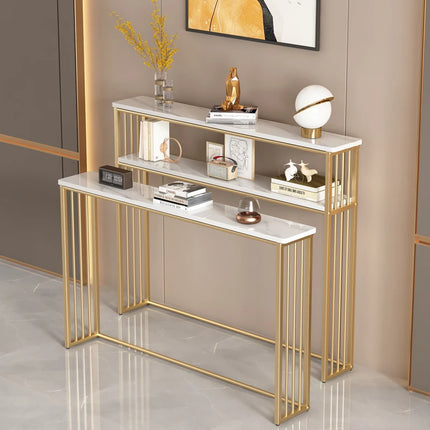 Luxury Gold Narrow Floor Standing Entryway Shelf Multi-Purpose Sofa Back Console Table Storage Organizer for Living Room Table by zapcart