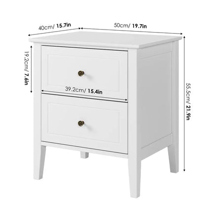 White Bedside Tables with 2 Drawers Wood Bedside Cabinet Nightstand Side End Table Modern for Bedroom 50x40x55.5cm by zapcart