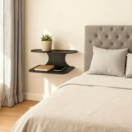 1pc Black Wall-Installed Floating Nightstand 2-Tier Shelf for Bedroom Decor by zapcart