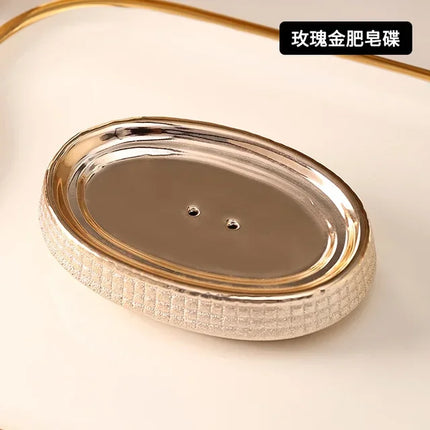 4 Pieces Rose Gold Ceramic Tooth Brushing And Washing Set Soap Dish Liquid Dispenser Shampoo Bottle Bathroom Accessories by zapcart