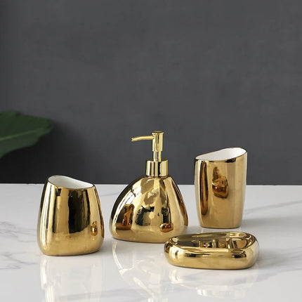 4/5 Pcs Modern Ceramic Bathroom Accessory Set with Pump Dispenser Tumbler Toothbrush Holder and Soap Dish Bathroom Supplies by zapcart
