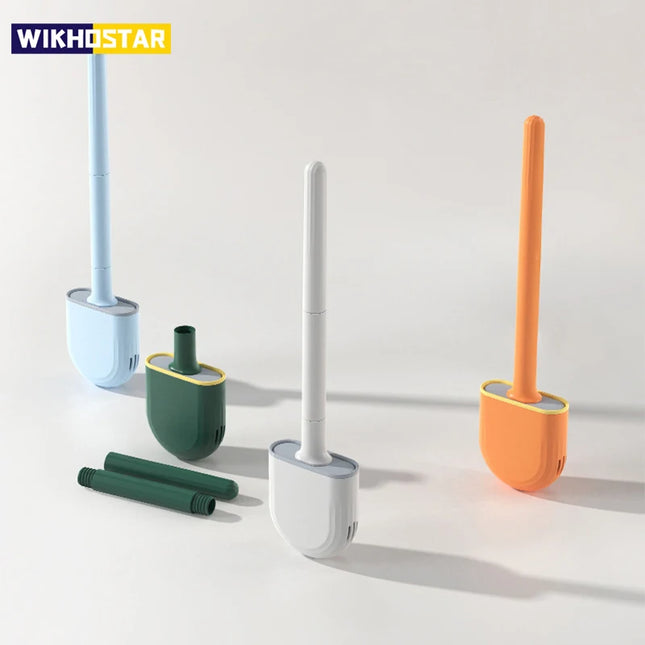 WIKHOSTAR Breathable Toilet Brush Holder with Silicone Bristles Non-Slip Water Leak Proof Long Handle Wc Toilet Cleaning Brush by zapcart