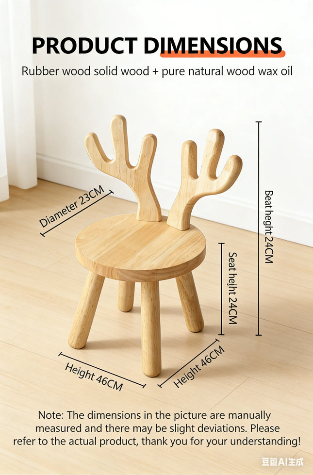 Solid Wood Deer Stool, Solid Antler Chair with Non-Slip Legs, Cute Animal-Shaped Bench for Living Room, Bedroom & Bathroom by zapcart