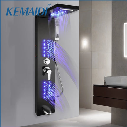 KEMAIDI Shower Panel Bathroom Shower Tower w/ LED Rainfall Waterfall Shower Head Body Massage Jet Shower Tub Spout Shower Column by zapcart